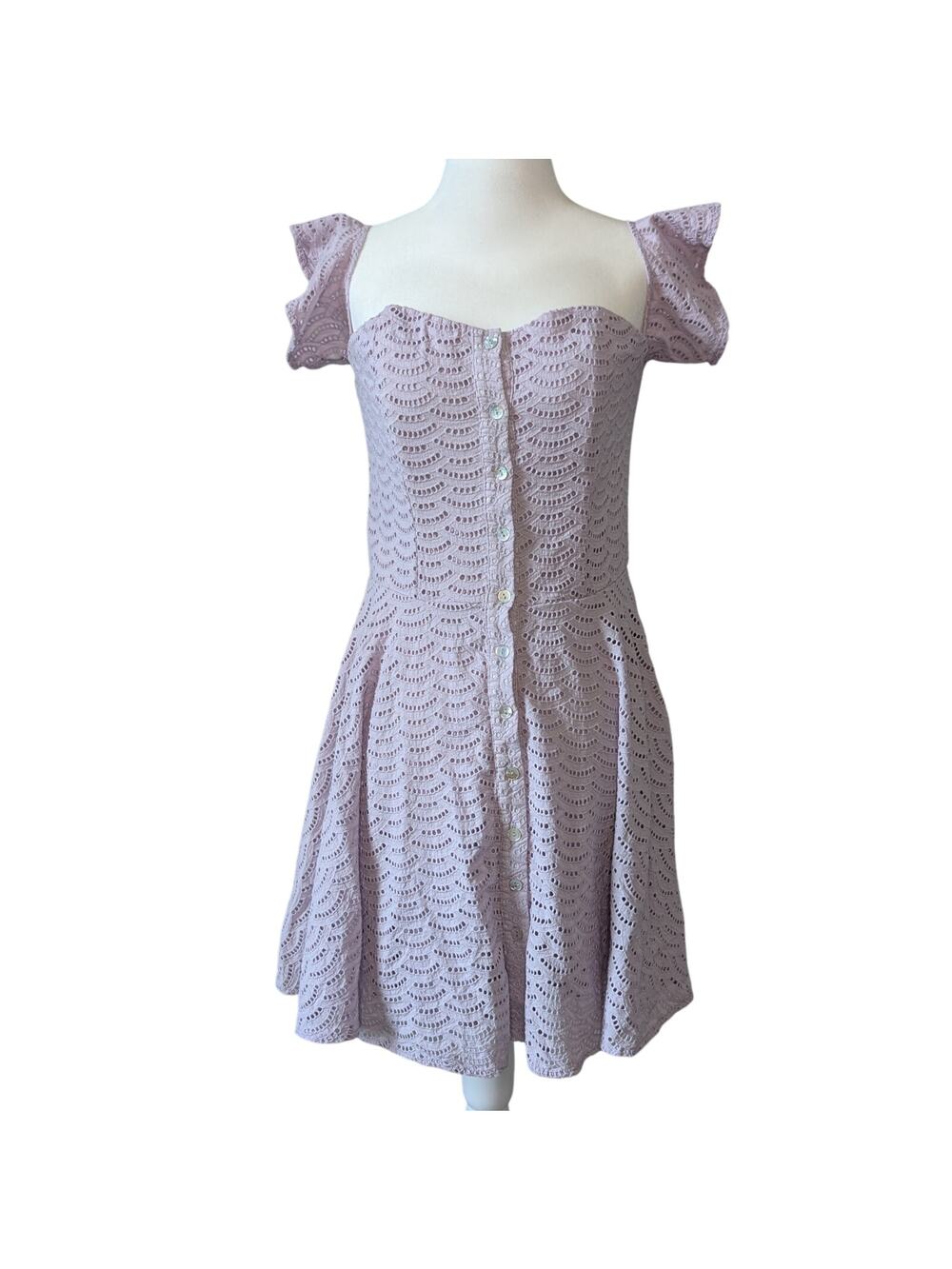 Gianni Bini Lilac Purple Eyelet Overlay Off Shoulder Fit & Flare Mini Dress Med